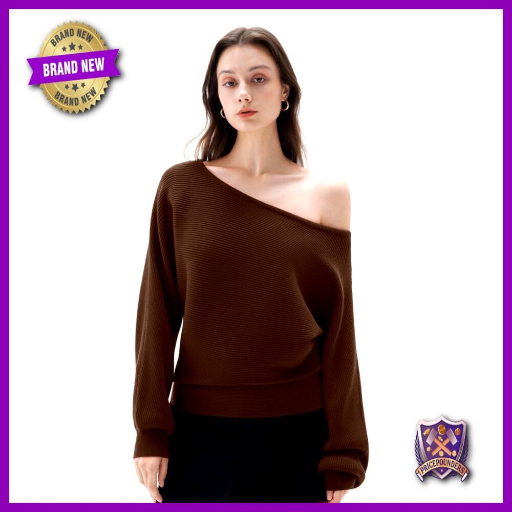 Oversized Off Shoulder Pullover Sweater Cashmere Blend Long Sleeve